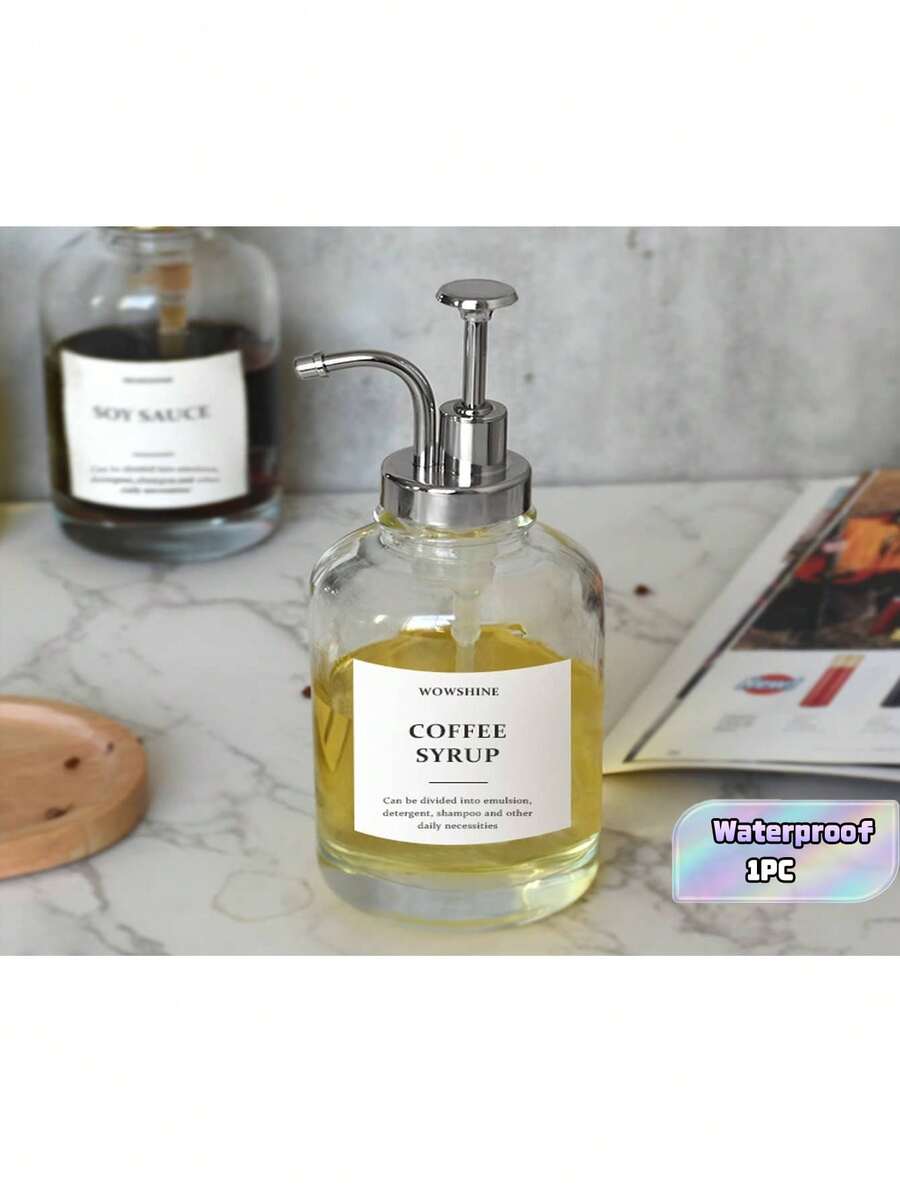 1PC Coffee Syrup Dispenser, Household Storage Dispenser, Used For Milk, Tea, Syrup, Coffee, Milk Tea Syrup Without Durable Transparent Glass Storage Bottles, 500ml Household Bar, Kitchen Utensils, Kitchenware - Clear - View 1