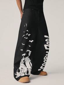 SCOOBY-DOO X SHEIN Quần jean denim nam in chữ, kiểu dáng thường ngày, đa năng. - màu đen - Xem 8