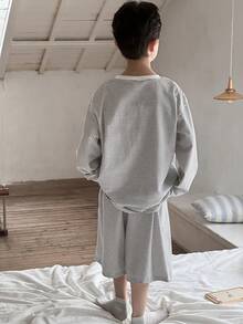 Dazy Kids 条纹圆领基础款男童睡衣套装（加大码） - 白色 - 查看 5