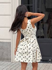 Rivivi Women's Summer French Style Sleeveless Polka Dot Mini Denim Dress - Multicolor - View 2