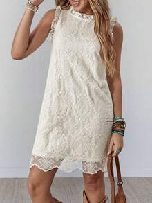 Wildy BOHO Casual Western Country Music Festival Lace Women's Summer Daily Basic Outfit Short Dress For Outing And Commuting - Apricot - View 5