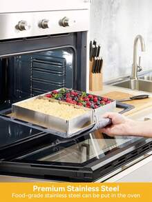 1 pieza Molde rectangular ajustable de acero inoxidable flexible y expandible de 11 a 21 pulgadas, adecuado para tartas de cumpleaños, tiramisú, pan, repostería - Herramienta de hornear - Plateado - Ver 3