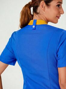 TaskEZ Uniforme de chef con cremallera de manga corta y color contrastante, uniformes - Azul - Ver 4