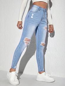 Jeanoix Jeans slim délavé et déchiré décontracté - Jean clair - Voir 4