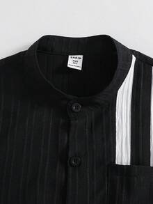 SHEIN Mirajuku 2pcs/Set Tween BoysWhite Shirt With Contrast Floral Pattern, Loose White Pants With Contrast Pattern, And Ribbon Decor - Black - View 5