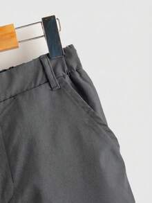 Pantalones largos versátiles de unicolor con bolsillo, cremallera y botón para niño preadolescente - Gris - Ver 3