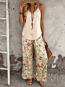EMERY ROSE Women's Casual Vacation Comfortable Camisole & Pants 2 Pieces Set - Apricot - View 1