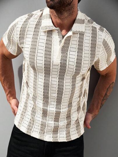 VENTUSAIL Men's Casual Contrast Stripe Pattern Short Sleeve Polo Shirt, Suitable For Summer Holiday & Daily Commute