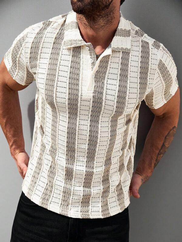 VENTUSAIL Men's Casual Contrast Stripe Pattern Short Sleeve Polo Shirt, Suitable For Summer Holiday & Daily Commute
