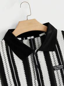EASEVO Plus Size Men Casual Striped Short Sleeve Letter Printed Polo Shirt - Multicolor - View 4