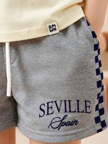 SUMWON Conjunto de camiseta de manga corta con estampado gráfico inspirado en la vintage Sevilla, España y pantalones cortos con cordón para niños, coordinado de verano - Amarillo - Ver 6