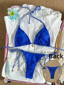 Swim Vcay 2pcs/Set Women's Summer Random Print Spaghetti Strap Metal Decor Sexy Bikini Set - Multicolor - View 1