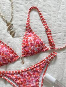 Swim Mod Women's Random Print Bikini Set With Adjustable Shoulder Straps And Metal Decor, Suitable For Spring And Summer - Multicolor - View 4