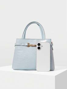MOTF PREMIUM BOLSO DE MANO CON ESTAMPADO DE CAIMÁN DE MODA - Azul claro - Ver 5