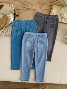 SHEIN LMoss Kids 3 chiếc quần cho bé gái - Nhiều màu - Xem 4