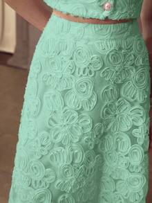 MOTF PREMIUM ELEGANT JACQUARD TEXTURED LACE A-LINE HIGH-CINCHED WAIST LONG SKIRT FOR WOMEN PARTY GREEN FLORAL SUMMER - Green - View 1