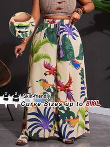 SHEIN CURVE+ Quần nữ dáng suông dài, cỡ US22, thích hợp cho lễ hội âm nhạc, kỳ nghỉ bên bờ biển, phong cách bohemian. Mẫu quần nữ mùa xuân/hè 2026 mới, họa tiết nhiều màu sắc, in hình, dáng rộng và dài hơn bình thường. - Nhiều màu - Xem 6