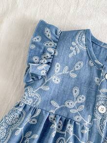 SHEIN Vintaside Kids 女婴夏季无袖时尚休闲优雅衬衫裙，适合外出、旅行、海滩玩耍或日常休闲聚会和散步。 - 藍色 - 查看 8