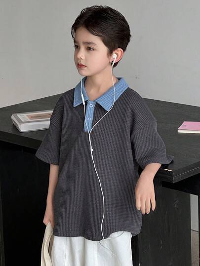 Dazy Kids Toddler Boys' Colorblock Polo Collar Short Sleeve T-Shirt (Plus Size)