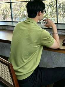 Calvornis Men's Solid Color Ribbed Formal Polo Shirt, Ceremony - Green - View 5
