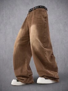 Manfinity Denimwave Quần jeans ống rộng dáng suông phong cách retro Y2K dành cho nam giới, màu nâu bạc, dành cho đường phố. - màu nâu - Xem 3