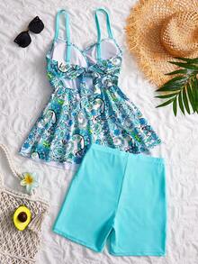 Swim Lushoire Tenue de plage d'été pour femmes, débardeur à imprimé cachemire aléatoire et short de couleur unie 2 pièces, maillot de bain, convient pour les vacances à la plage - Multicolore - Voir 8