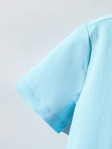 SHEIN Tween Boy Solid Color Short Sleeve Shirt And Shorts 2 Pieces Set - Baby Blue - View 6