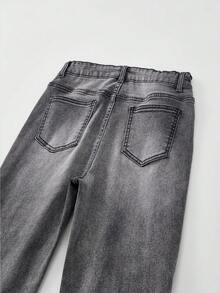 SHEIN Y2K 时尚百搭流行重磅水洗弹力喇叭牛仔裤，适合少女 - 淺灰色 - 查看 5