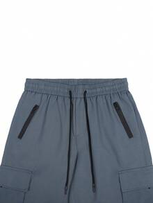 Manfinity Homme Pantalones cortos de carga con cintura con cordón de unicolor para hombres - Neblina azul - Ver 4