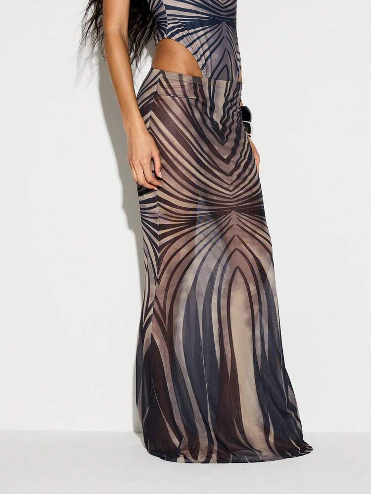 KIZN Maxi-Strandrock aus Mesh mit Konturprint