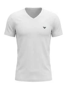 2 Pack Men's V Neck T-Shirts WHIte - White/White Blu Logo - View 5