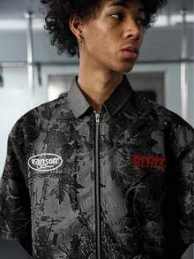 PAVTROS Conjunto de camisa de manga corta con estampado de camuflaje para hombre - Negro - Ver 6
