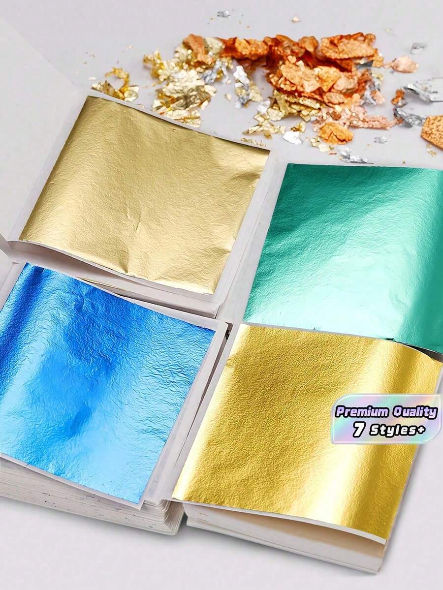 100 片仿金银箔纸叶烫金 DIY 艺术工艺纸生日派对婚礼蛋糕装饰树脂蜡烛石膏工艺艺术指甲装饰 - 彩色 - 查看 1