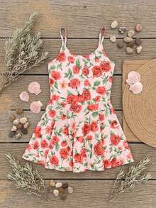 Livesso Áo tắm liền thân cho bé gái, kiểu dáng kín đáo và thanh lịch với họa tiết hoa nhí, thích hợp cho kỳ nghỉ. - Đỏ và trắng - Xem 6