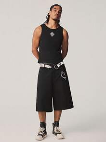 SCOOBY-DOO X SHEIN Conjunto casual de camiseta de tirantes con estampado geométrico y pantalones cortos capri para hombre - DOO - Negro - Ver 1