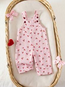 SHEIN Bộ áo liền quần in hình quả anh đào dễ thương cho bé gái - Hồng - Xem 9