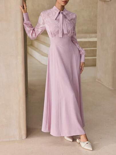 Graceveil Elegant & Fashionable Pink Waist Cinched Arabic Style Dress For Women