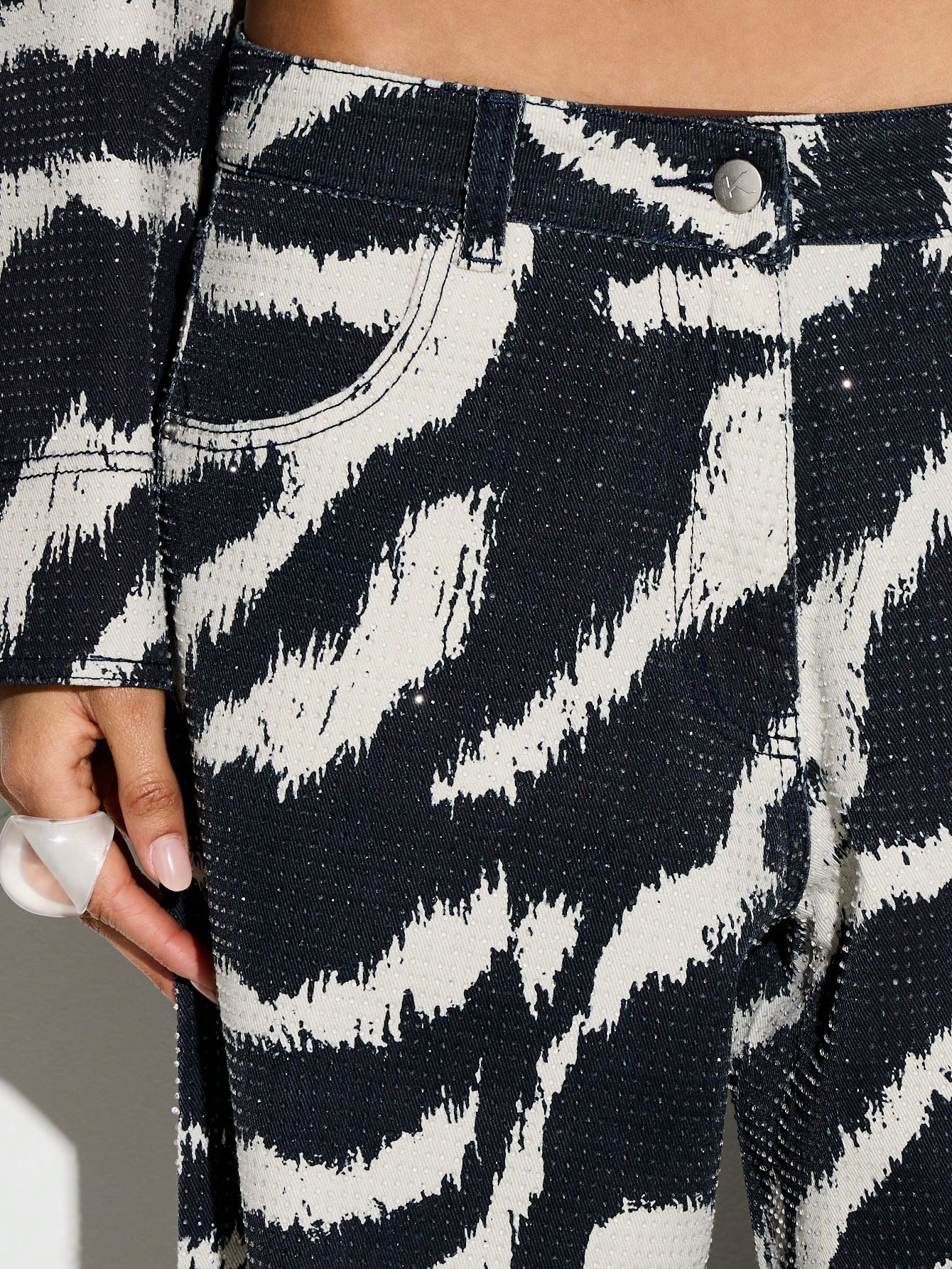 KIZN Zebra Print Wide Leg Denim Jeans