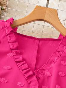 DreamSkyne Blus Wanita Ukuran Besar Model V-Neck dengan Hiasan Rumbai, Kasual, Serbaguna untuk Pemakaian Sehari-hari - Hot Pink - View 5