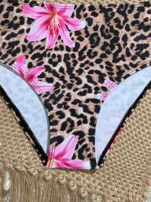 SHEIN 2件套少女随机印花弹力速干舒适针织面料连体泳衣，适合海滩、泳池、冲浪、度假、夏季旅行 - 彩色 - 查看 5