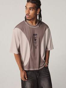 SCOOBY-DOO X SHEIN Men's Fashionable Versatile Contrast Color Round Neck Short Sleeve T-Shirt - Brown - View 5
