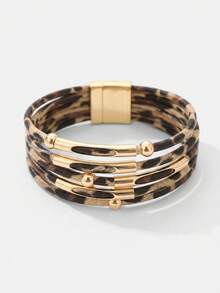 Lumivelle 1 Pc Fashion Leopard PU Leather Cuff Bracelet & Bangle For Women - Gold - View 7