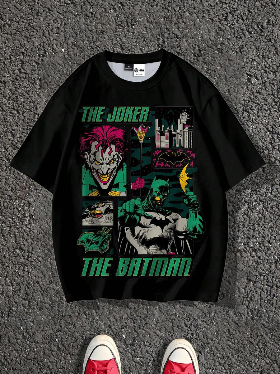 BATMAN X SHEIN Manfinity EMRG 男士休闲圆领短袖T恤 - 彩色 - 查看 1
