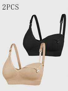 Moonlight&Mama 2026 Hot Selling Women's Seamless Minimalist Solid Color Comfortable High-Quality Portable Plus Size Maternity Bras, 2pcs/Set - Multicolor - View 3