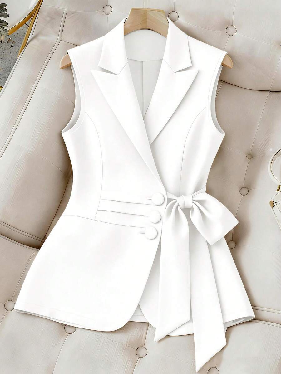 GlowEve CURVE Áo vest công sở cỡ lớn, thanh lịch, màu trơn, thắt eo - trắng - Xem 1