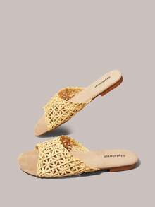 Styleloop Giày nữ, màu nâu và vàng, dép lê dệt, kiểu dáng nghỉ dưỡng cổ điển, thoải mái, thích hợp đi biển. - Màu vàng cỏ - Xem 4