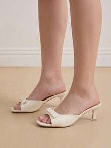 Eladyva Women Bow Decor Mule Heeled Sandals, Elegant Outdoor Heeled Sandals Valentines,Kitten Heels,Spring Summer Outfits - White - View 2