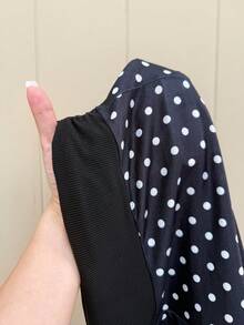 GalTyme Plus Size Polka Dot Print High Waist Leggings - Black - View 8