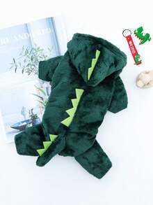 绿色恐龙宠物服装 - 秋冬季四脚纯棉宠物服装，适合猫狗 - 卡通服装 - 綠色 - 查看 2