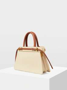 MOTF PREMIUM BOLSO DE MANO PARA DAMAS, BOLSO DE VIAJE CON HEBILLA EXQUISITA Y CONTRASTANTE - Patrón de cocodrilo marrón arroz - Ver 2